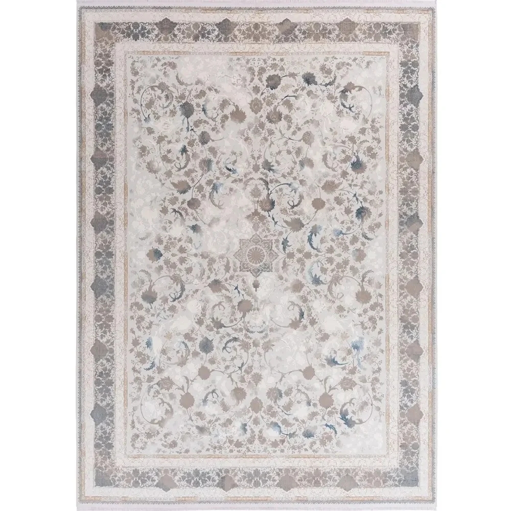 فرش ماشینی طرح 10av0270 آبی 1200 شانه گل ابریشم